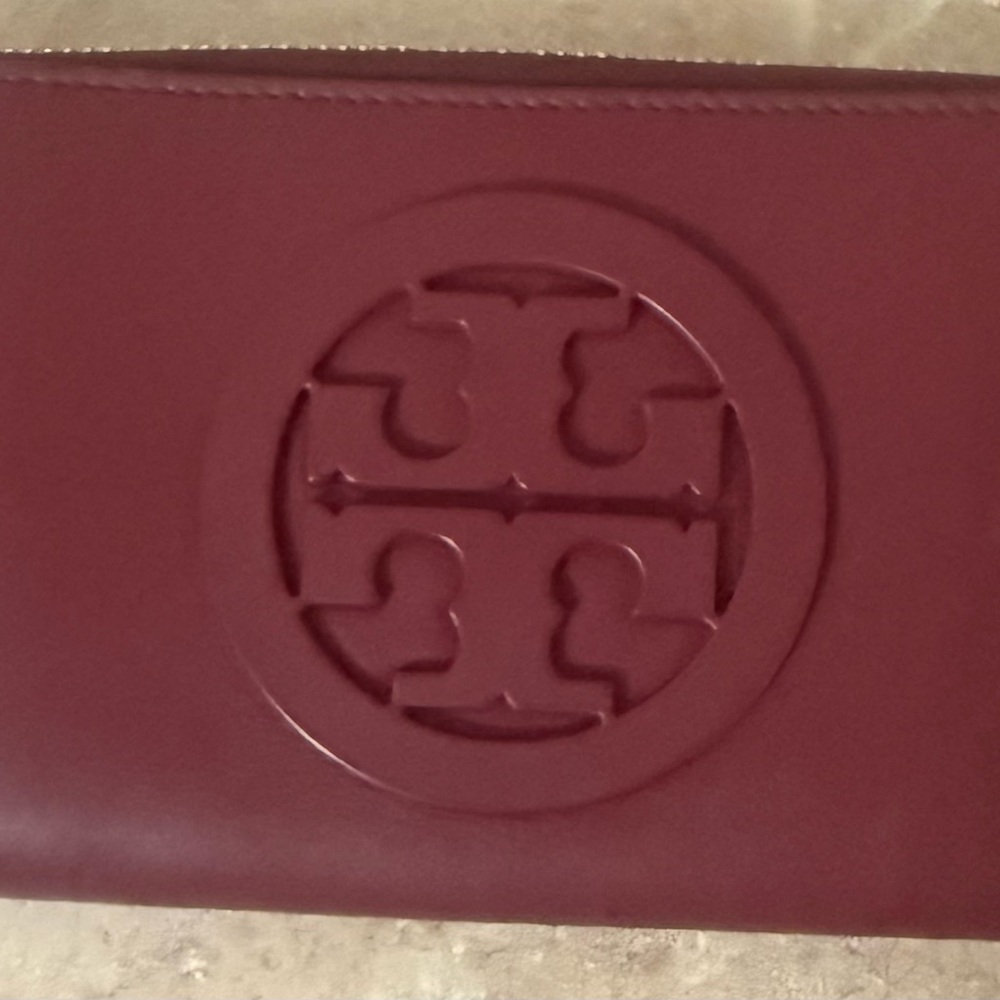 Tory Burch Maroon Leather Wallet